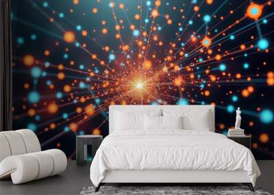 Digital cyberspace with particles and Digital data network connections concept, ai Wall mural