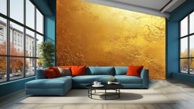 Gold wall texture background. Yellow shiny gold foil paint on wall sheet with gloss light reflection, vibrant golden paper luxury wallpaper, ai Wall mural