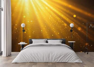 golden sunbeam sunlight beam sunshine sunset bright. Isolated yellow light rays animation. Shine or sun effect on black screen background. Glitter, shiny, bright, flare. orange sunrays, bokeh , ai Wall mural