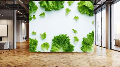 green lettuce leaves on white background for salad , ai Wall mural