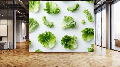 green lettuce leaves on white background for salad , ai Wall mural