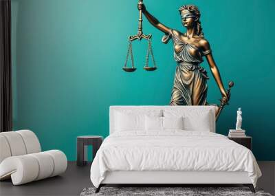 Lady Justice statue in law on blue background. Law and justice concept , ai Wall mural