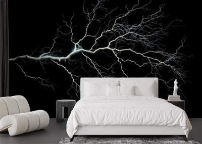 lightning bolt. Massive lightning bolt with branches isolated on black background. lightning effects and lighting thunderstorm , ai Wall mural