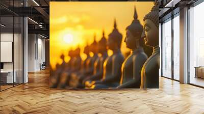 Many Statue buddha image at sunset in southen of Thailand , ai Wall mural