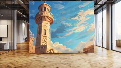 minaret of mosque country background and copy space , generative ai Wall mural