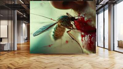 mosquito drinks blood out of man. macro shot, ai Wall mural