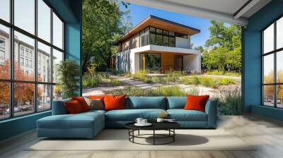 New Sustainable Single-Family Home with a Garden , ai Wall mural