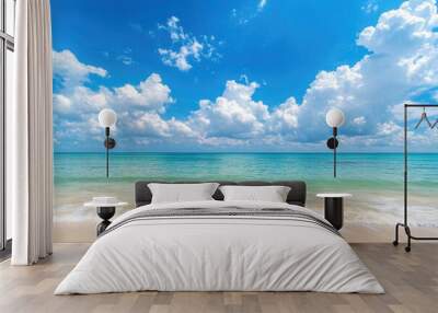 Panorama of clear sky background for summer vacation concept at ocean and summer sea water with sunlight of beautiful cloudy sky , ai Wall mural