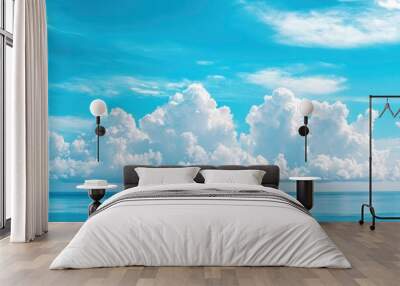 Panorama of clear sky background for summer vacation concept at ocean and summer sea water with sunlight of beautiful cloudy sky , ai Wall mural