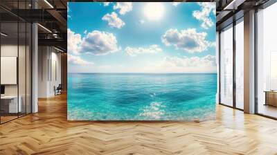 Panorama of clear sky background for summer vacation concept at ocean and summer sea water with sunlight of beautiful cloudy sky , ai Wall mural