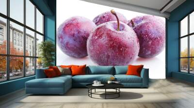 Plums isolated on White Background, closeup , ai Wall mural