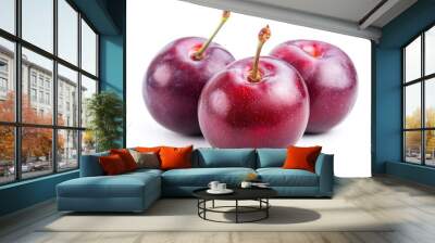 Plums isolated on White Background, closeup , ai Wall mural