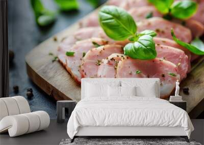 Sliced Pork Tongue snack appetizer served basil , ai Wall mural