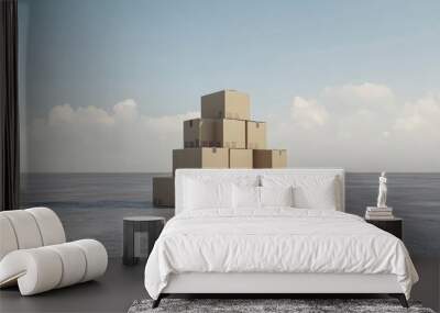 stacked cardboard boxes on a plain isolated, symbolizing logistics and packaging , ai Wall mural