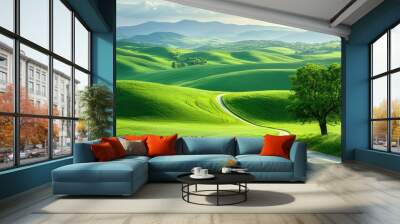 Stunning Summer Landscape with Green Rolling Hills and Winding Path, ai Wall mural