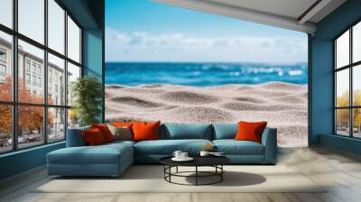 summer background of beach sand in the foreground and sea in the background --ar 3:2 --v 6.1 Job ID: 6f3f5578-31d2-46d3-9b46-3d28a4030333 Wall mural