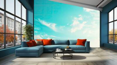 Summer blue sky cloud gradient light white background. Beauty clear cloudy in sunshine calm bright winter air bacground. Gloomy vivid cyan landscape in environment day horizon skyline view spring , ai Wall mural