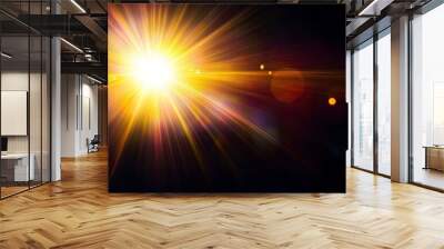 Sun Light Overlay. Sun rays overlay. Sun rays light isolated on black background, overlay design. transparent sunlight special lens light effect. abstract lens flare light over black background , ai Wall mural