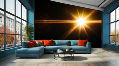 Sun Light Overlay. Sun rays overlay. Sun rays light isolated on black background, overlay design. transparent sunlight special lens light effect. abstract lens flare light over black background , ai Wall mural