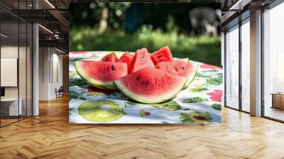 Tasty sliced watermelon on table outdoors