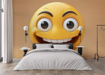 Three-dimensional laughing face emoji. Confused or pensive face emoticon. 3D rendering, ai Wall mural