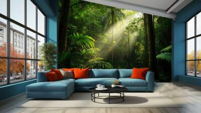 Tropical rain forest with trees, ai Wall mural