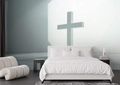 very bright image of a cross on a white outdoor studio background with beautiful lighting , ai Wall mural