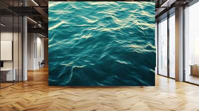 Water background texture. Sea surface in sunset light. Breezy wavy seawater. Sea water texture. Teal blue ocean view. Fresh water of lake. Relaxing natural photo wallpaper. Still water surface, ai Wall mural