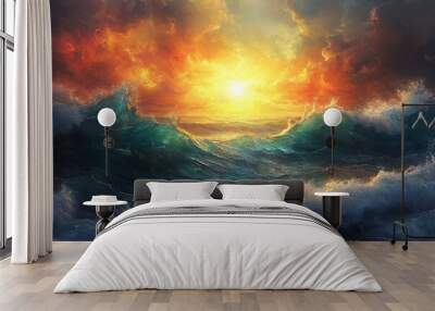 Waves in the sea and a hundred thousand sun, ai Wall mural