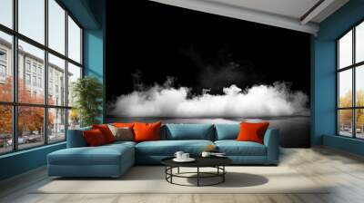 White smoke or fog flow on floor. Large mist in dark room on black background. Smoke on stage studio, ai Wall mural