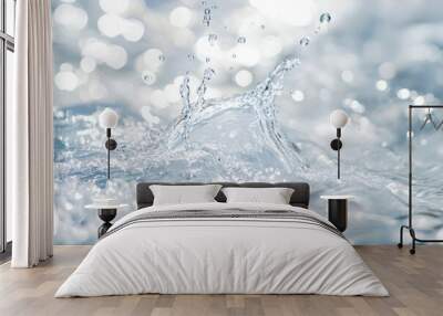 White water with ripples on the surface. Defocus blurred transparent white colored clear calm water surface texture with splashes and bubbles. Water waves with shining pattern texture background , ai Wall mural