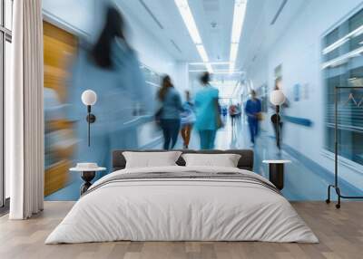 Abstract blur luxury hospital corridor. Blur clinic interior background with defocused effect. Healthcare and medical concept Wall mural