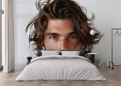 Close-up Portrait of Handsome Man with Long Hair Wall mural