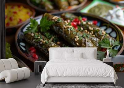 Delicious Grape Leaves Stuffed with Rice and Herbs Wall mural