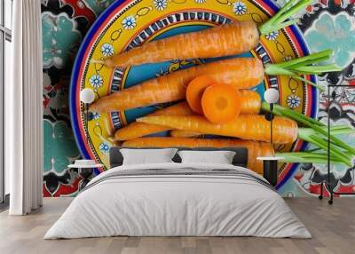 Fresh Carrots on a Colorful Plate Wall mural