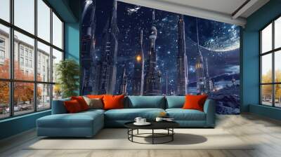 Futuristic City on the Moon Wall mural