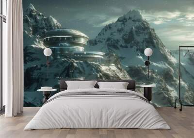 Futuristic Mountaintop Base Wall mural