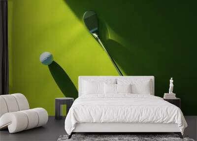 Golf club and ball on a green surface Wall mural