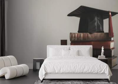 Graduation Cap on Stack of Books Wall mural