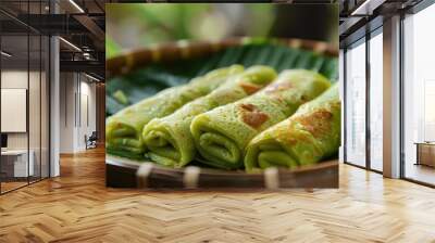 Green Crepes on a Banana Leaf Wall mural