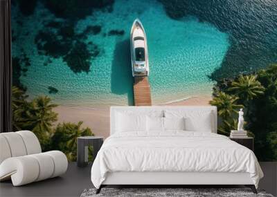 Luxury Yacht Docked at a Tropical Island Wall mural