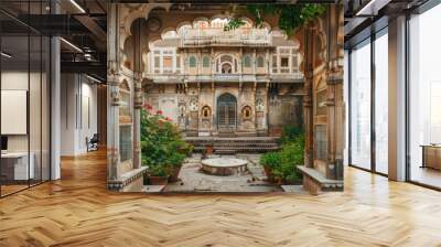 Ornate Courtyard of an Indian Palace Wall mural