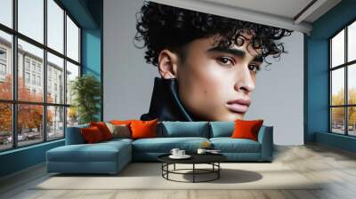 Portrait of a Young Man with Curly Hair Wall mural