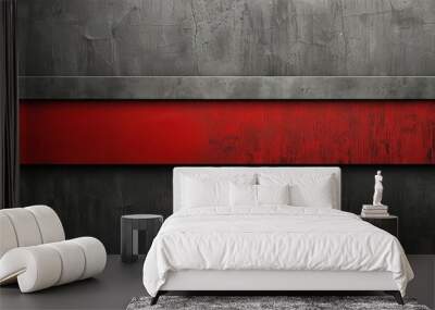 Red Stripe on a Grey Background Wall mural