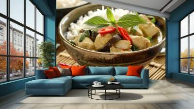 Thai Green Curry with Chicken and Rice Wall mural