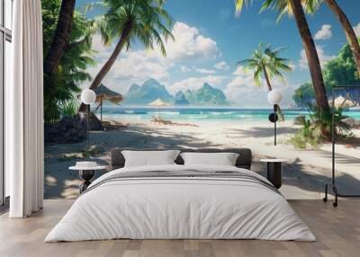 Tropical Paradise Beach with Palm Trees Wall mural