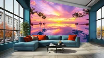 Tropical Sunset Reflection in Infinity Pool Wall mural