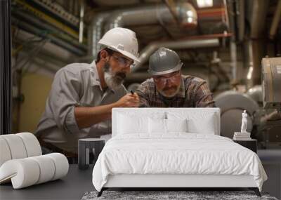 Two Engineers Discussing Blueprints Wall mural