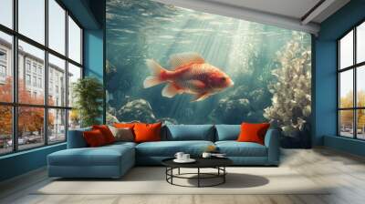 Underwater Paradise: A Red Fish in its Natural Habitat Wall mural