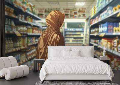 Woman Shopping in a Supermarket Wall mural